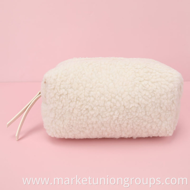 Wholesale Sherpa Girl Rose Gold Cosmetic Toiletry Bag Makeup Brushes Bag